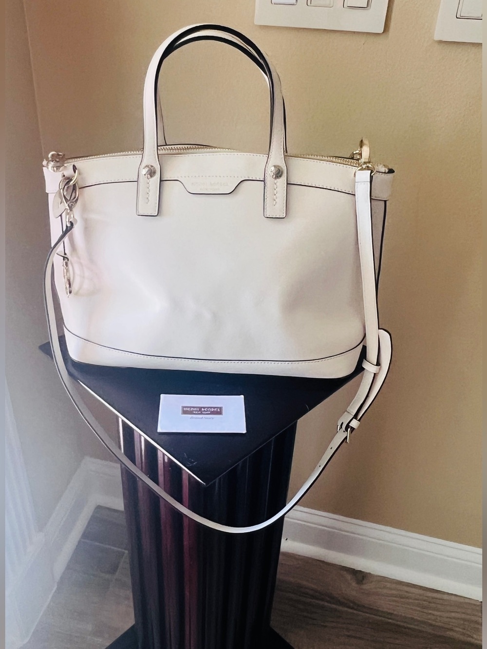 Henri Bendel West 57th Ivory Saffiano Leather Satchel w/ Crossbody Strap